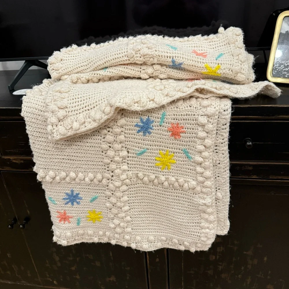 Handmade Crochet Blanket with Colorful Accents